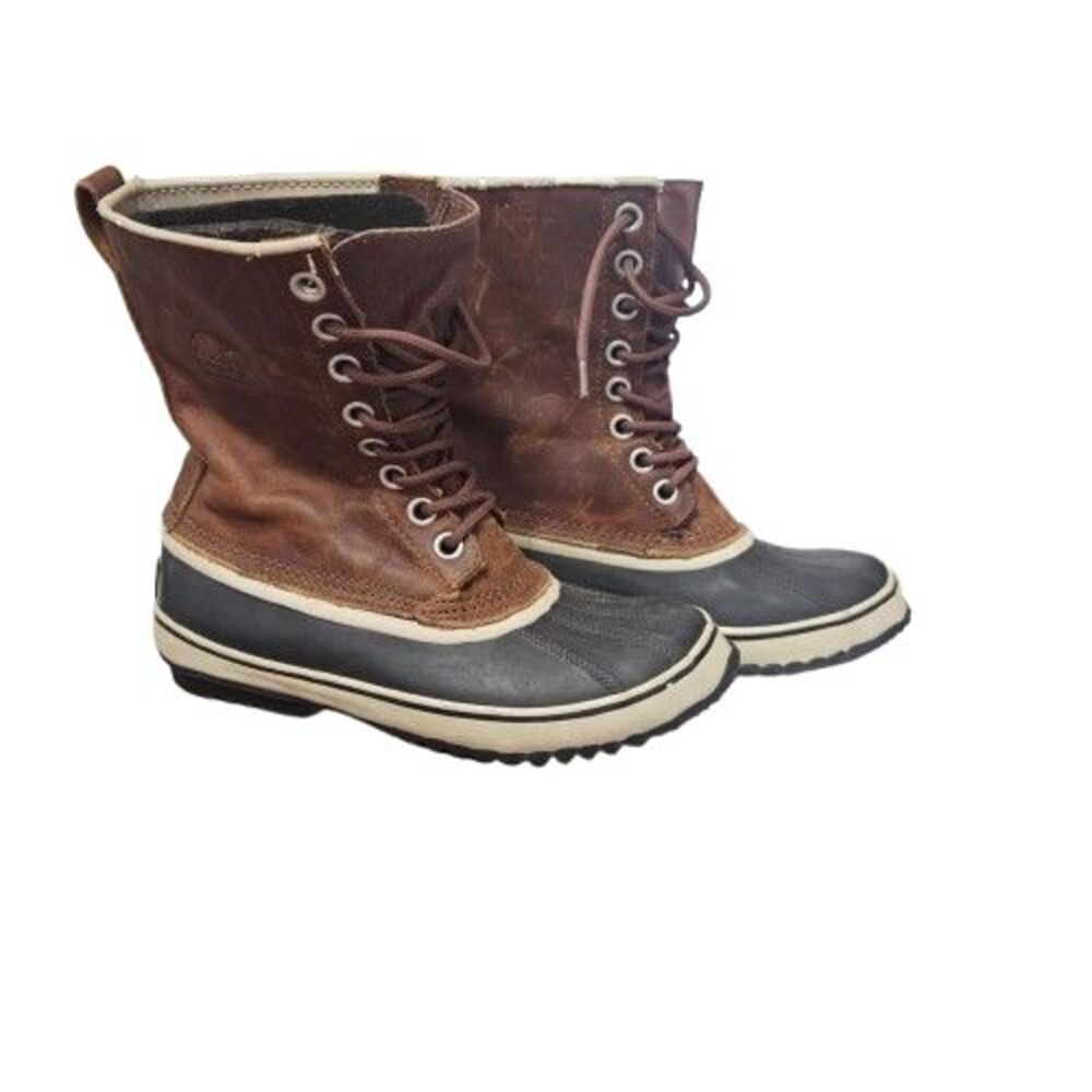 Sorel Waterproof Duck Boots Womens 8 Premium Brown Leather Mid Calf NL1718-206